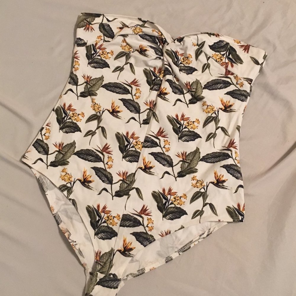 Tropical Bandeau Bodysuit White L - Like New!